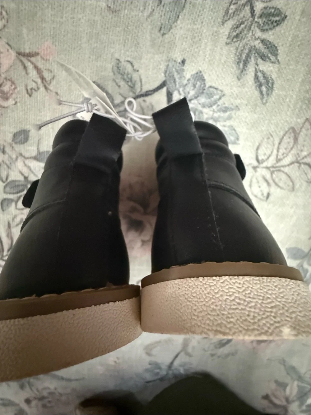 Old Navy Black Kids Faux-Leather Ankle Boots with Cream Sole